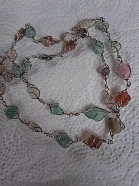 Multicolor Sea Glass Wire-Wrapped Long Necklace